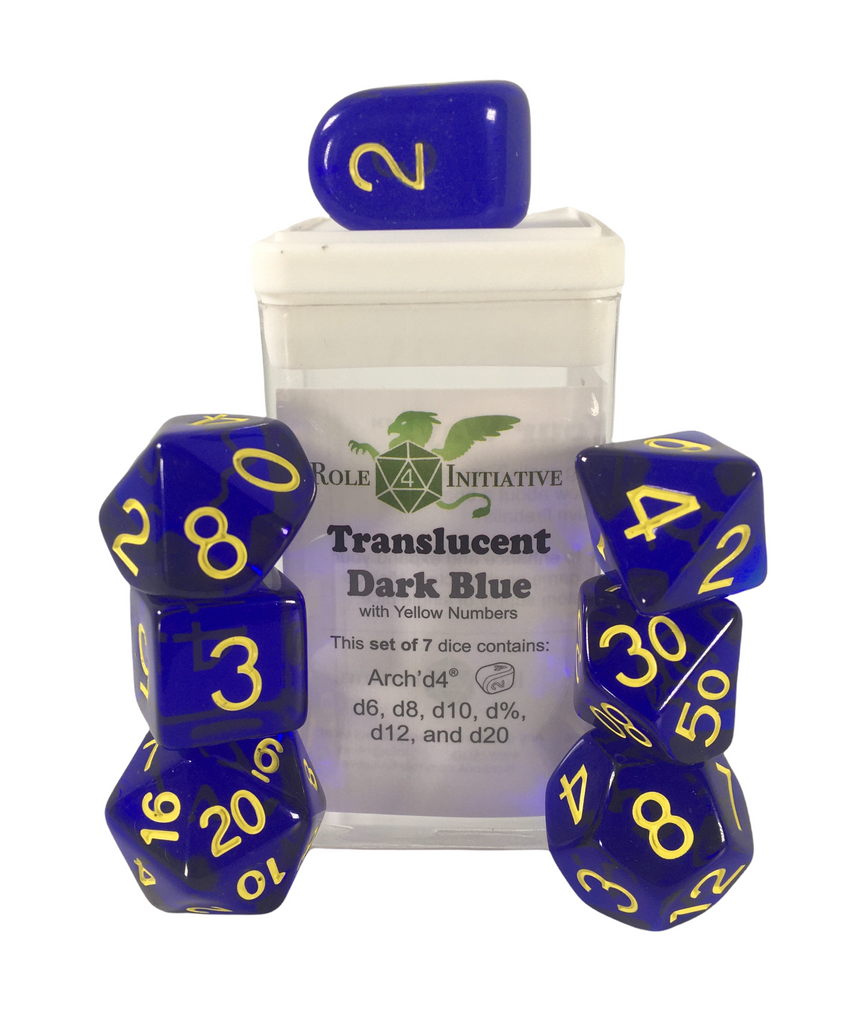 Translucent Dark Blue w/ Yellow Ink - Set of 7 Dice