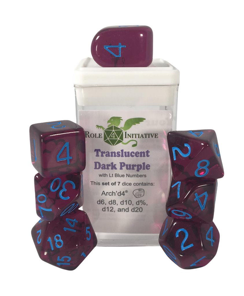 Translucent Dark Purple w/ Lt Blue Ink - Set of 7 Dice