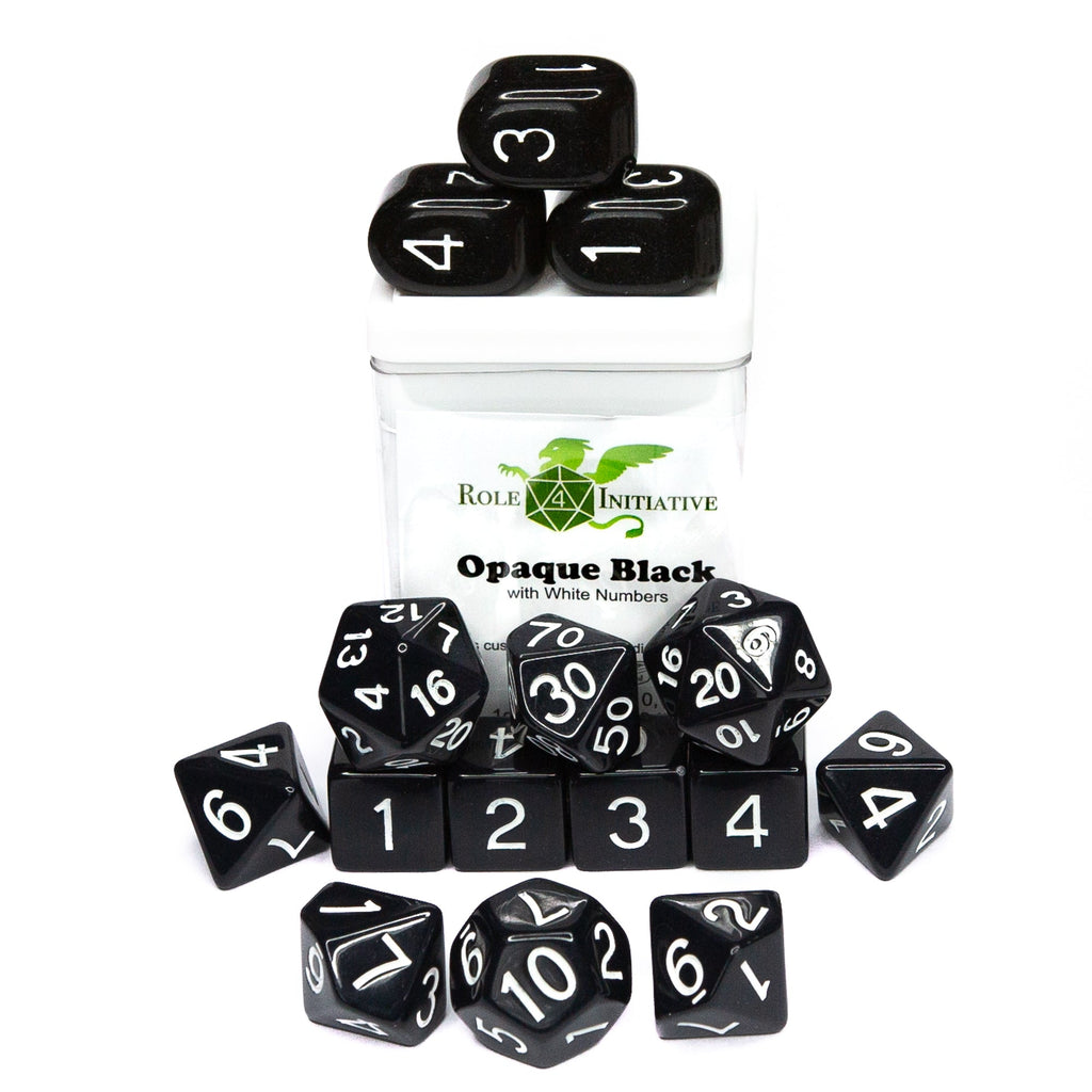 Opaque Black w/ White Ink - Set of 15 Dice