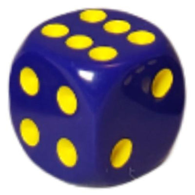 Opaque Dark Blue w/ Yellow Ink  d6 pips 18mm