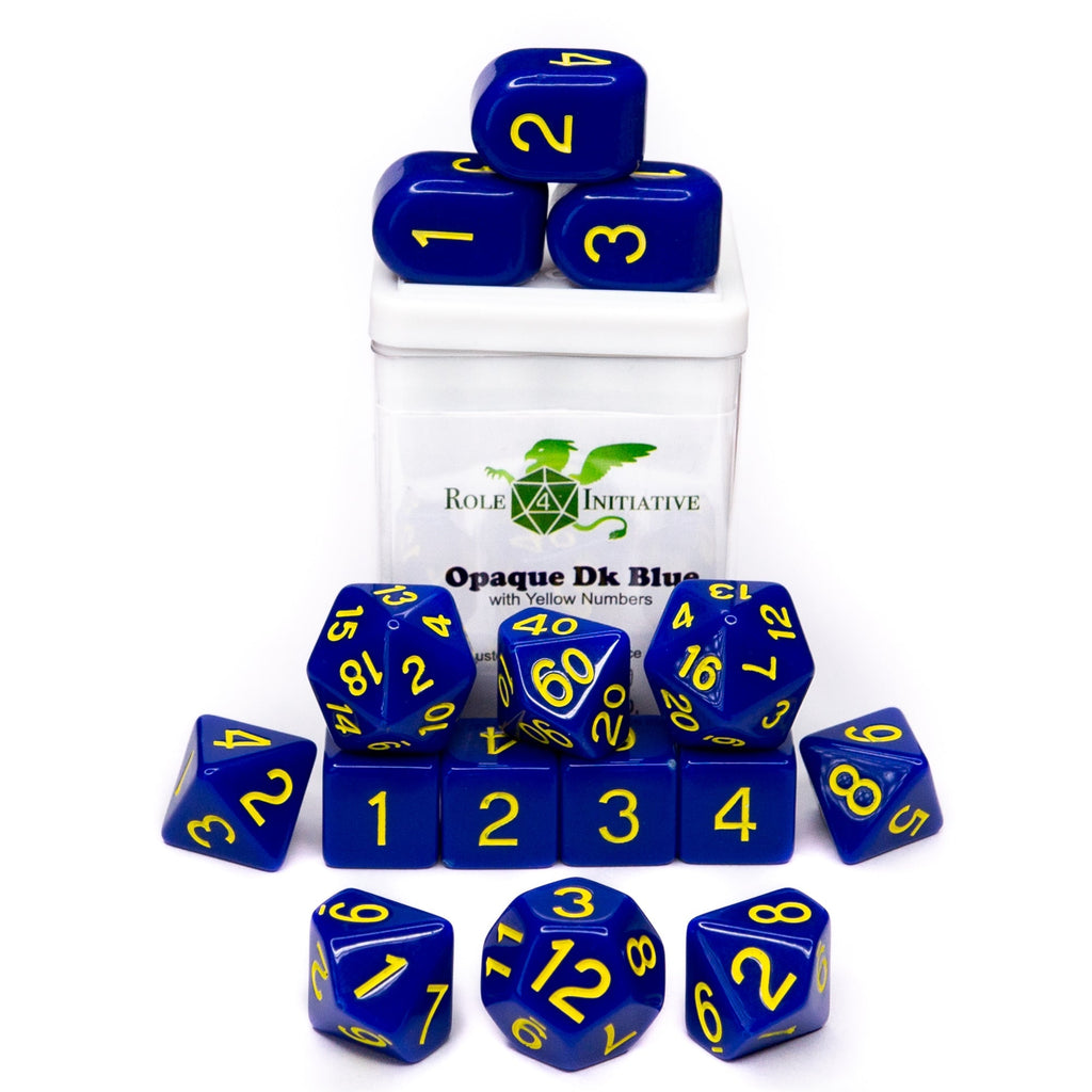 Opaque Dark Blue w/ Yellow Ink - Set of 15 Dice