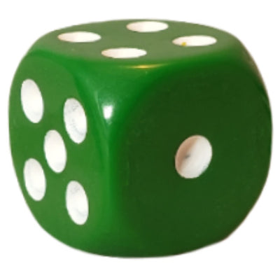 Opaque Dark Green w/ White Ink  d6 pips 18mm