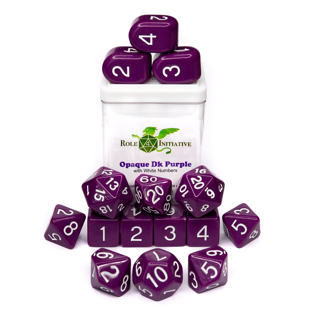 Opaque Dark Purple w/ White Ink - Set of 15 Dice