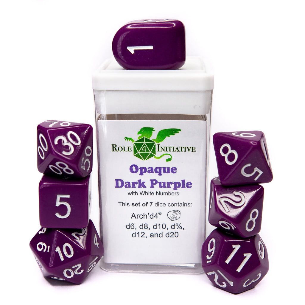 Opaque Dark Purple w/ White Ink - Set of 7 Dice