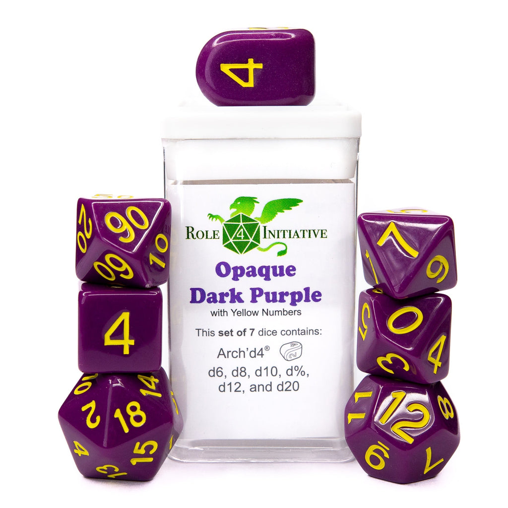 Opaque Dark Purple w/ Yellow Ink - Set of 7 Dice