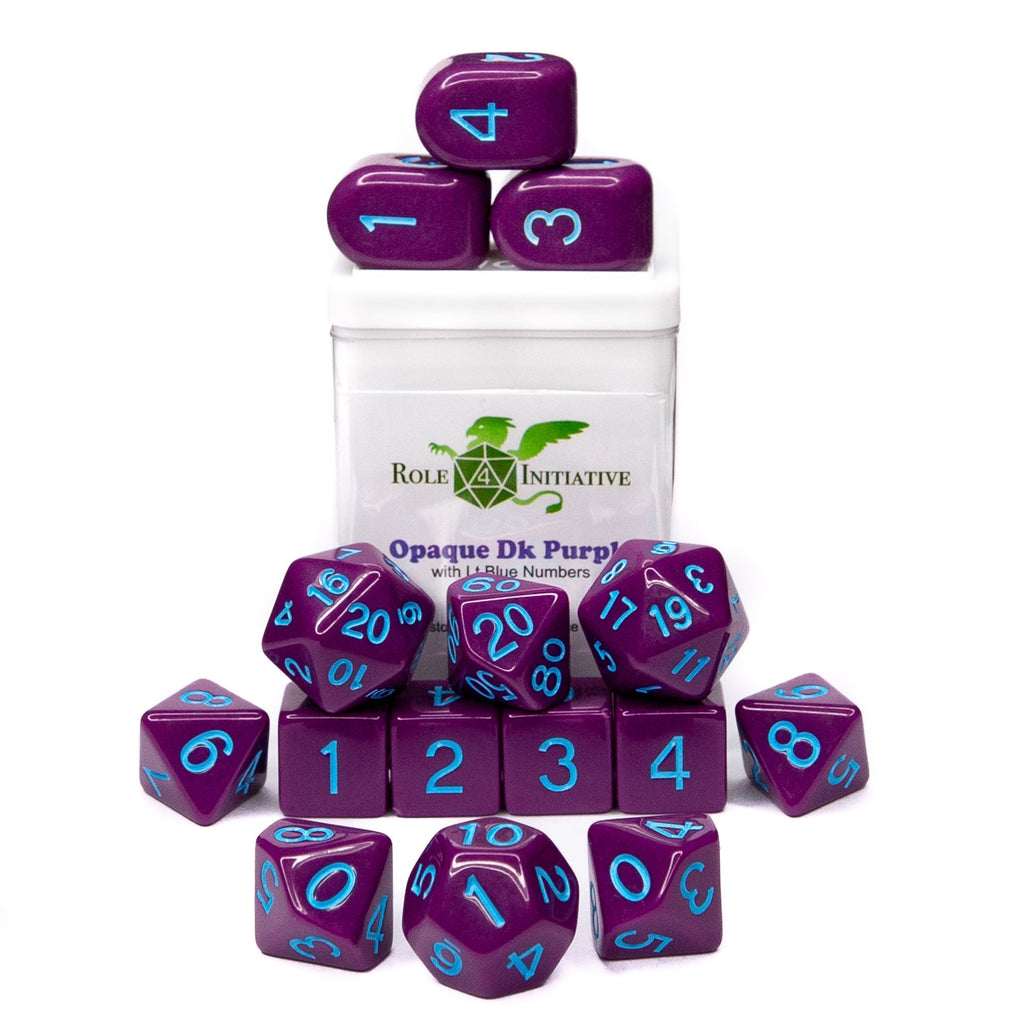 Opaque Dark Purple w/ Lt Blue Ink - Set of 15 Dice