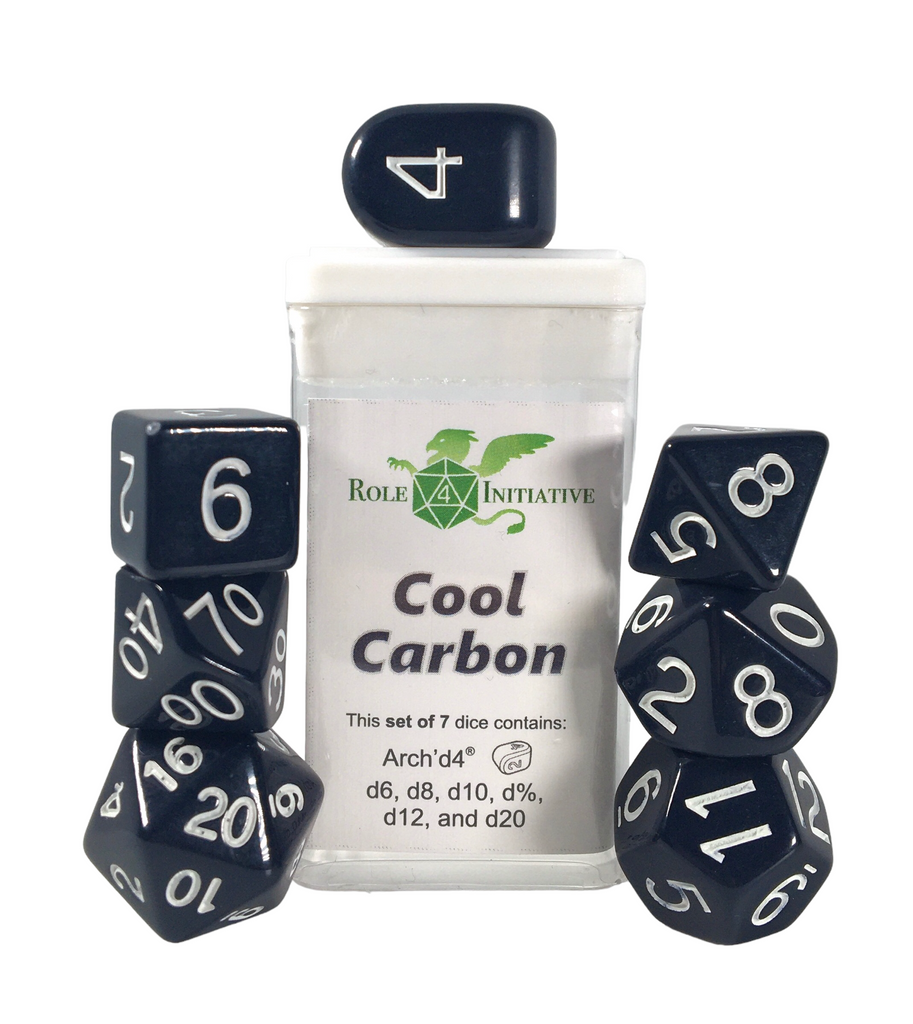 Opaque Cool Carbon w/ White Ink - Set of 7 Dice