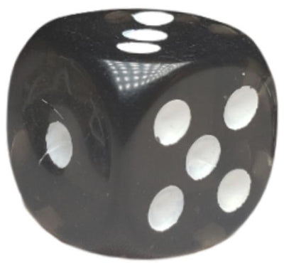 Translucent Black (Smoke) w/ White Ink  d6 pips 18mm