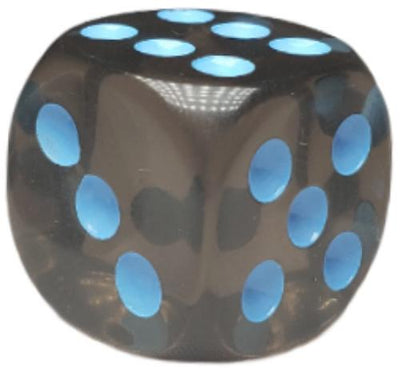 Translucent Black (Smoke) w/ Lt Blue Ink  d6 pips 18mm