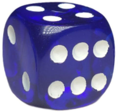 Translucent Dark Blue w/ White Ink  d6 pips 18mm