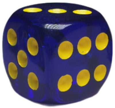 Translucent Dark Blue w/ Yellow Ink  d6 pips 18mm