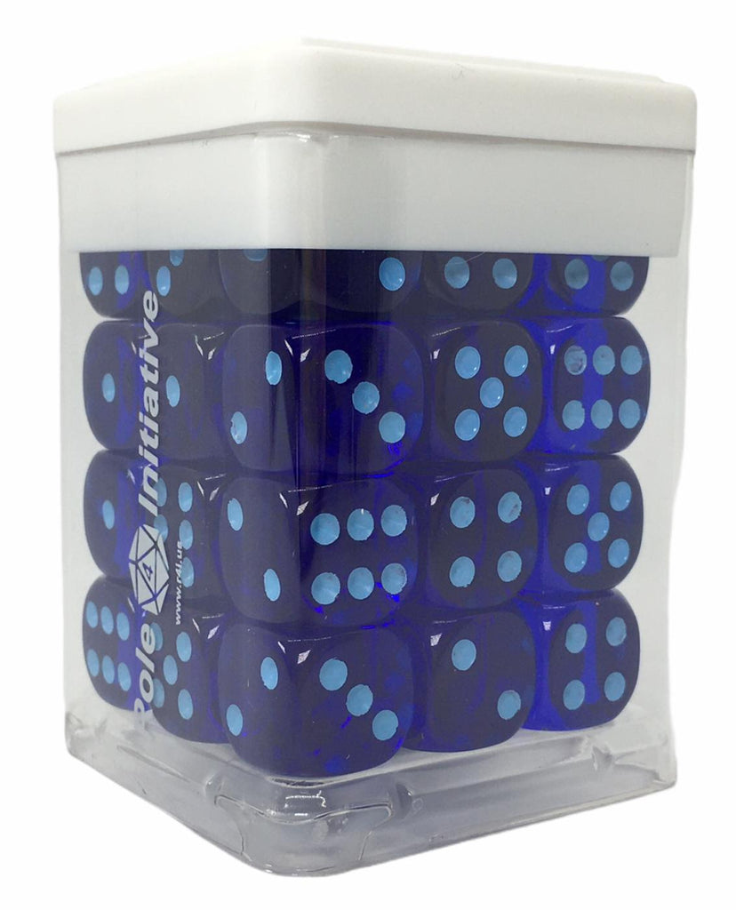 Translucent Dark Blue w/ Lt Blue Ink - Set of 36d6 pips 14mm Dice