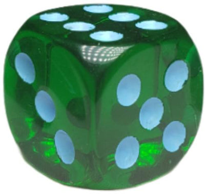 Translucent Dark Green w/ Lt Blue Ink  d6 pips 18mm