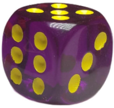 Translucent Dark Purple w/ Yellow Ink  d6 pips 18mm