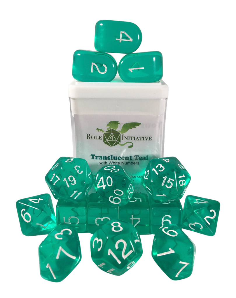 Translucent Teal w/ White - Set of 15 Dice