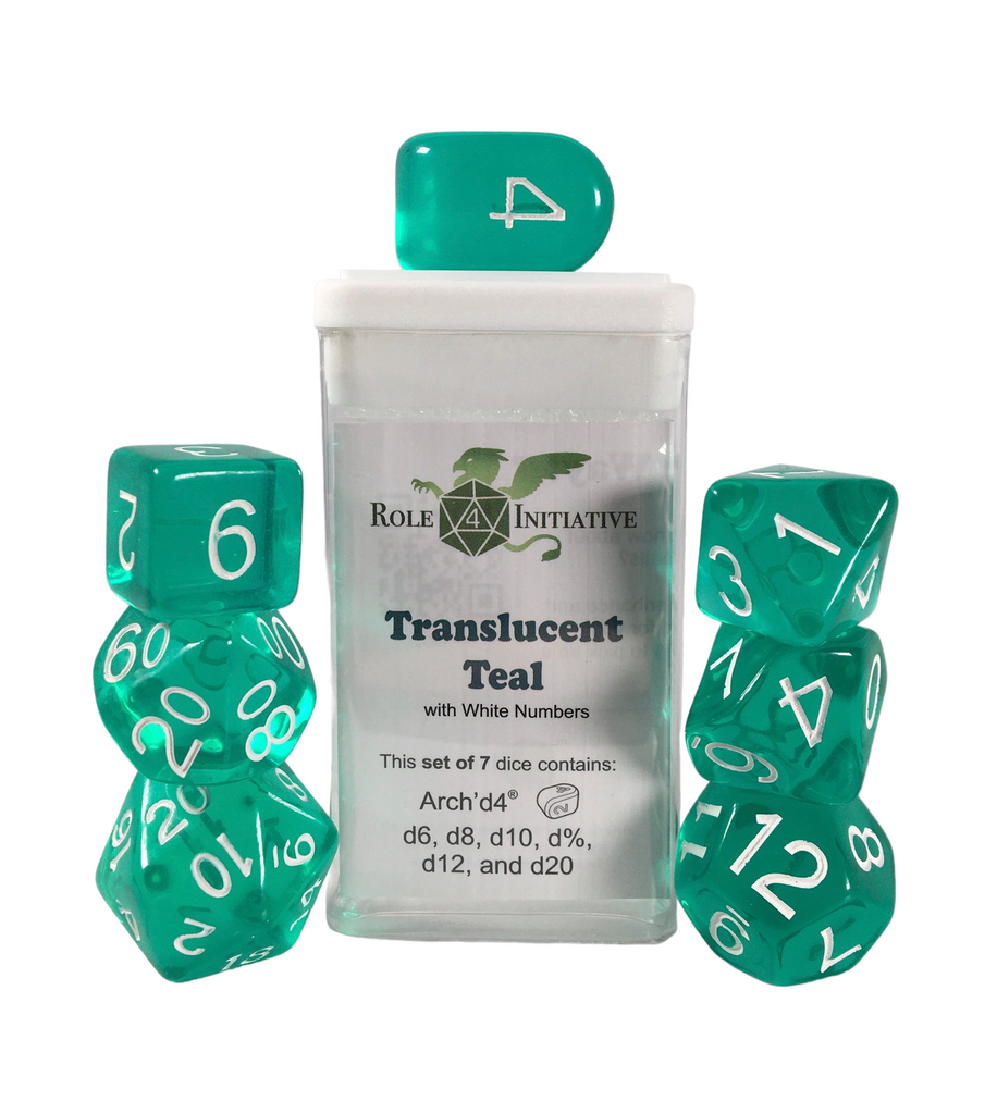 Translucent Teal w/ White - Set of 7 Dice