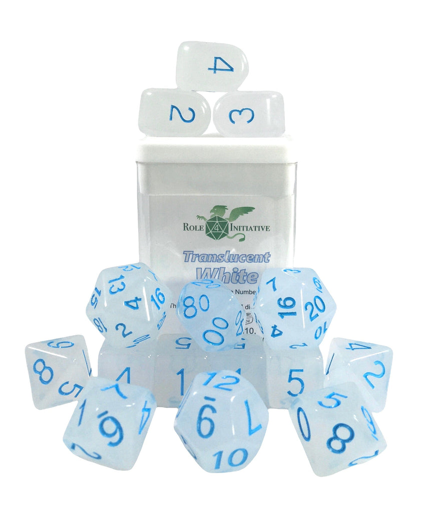 Translucent White w/ Lt Blue Ink - Set of 15 Dice