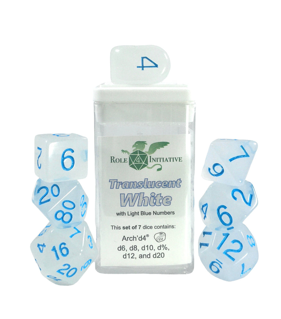 Translucent White w/ Lt Blue Ink - Set of 7 Dice