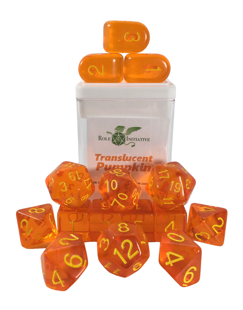 Translucent Pumpkin w/ Yellow Ink - Set of 15 Dice