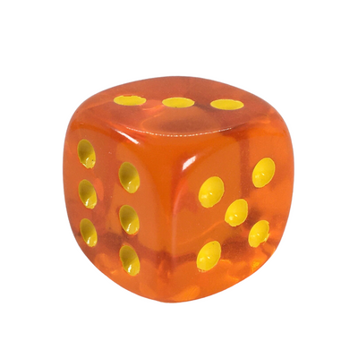 Translucent Pumpkin w/ Yellow Ink  d6 pips 18mm