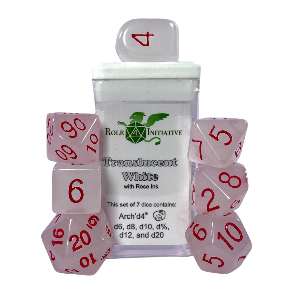 Translucent White w/ Rose Ink - Set of 7 Dice