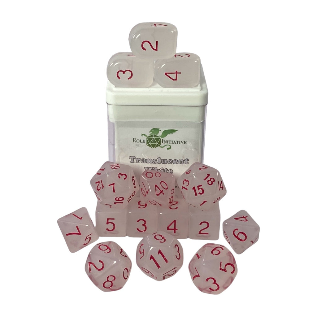 Translucent White w/ Rose Ink - Set of 15 Dice