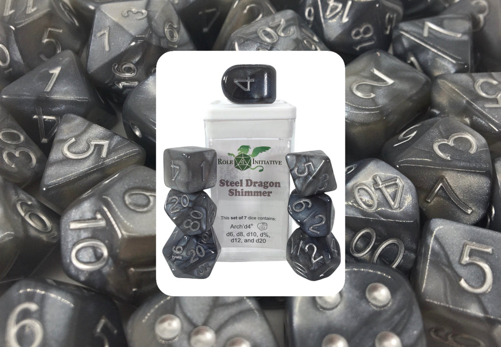 Steel Dragon Shimmer Dice - Set of 7 w/ Arch'd4