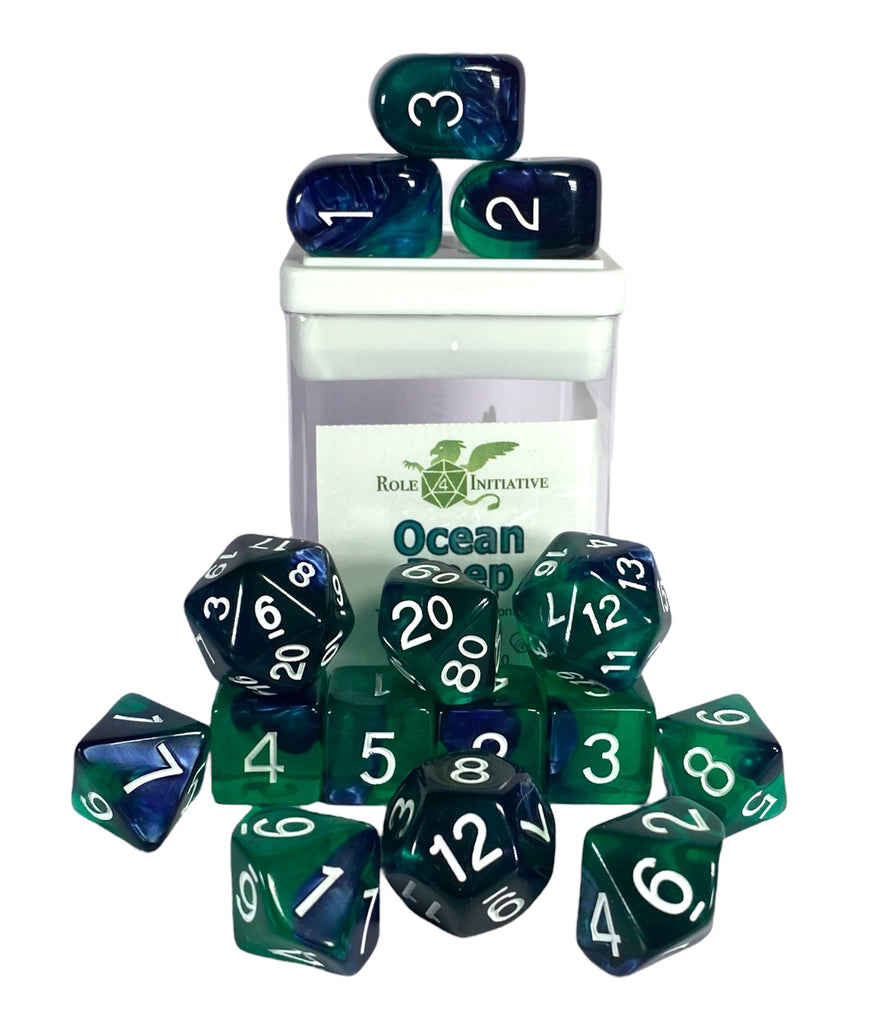 Ocean Deep - set of 15 polyhedral dice