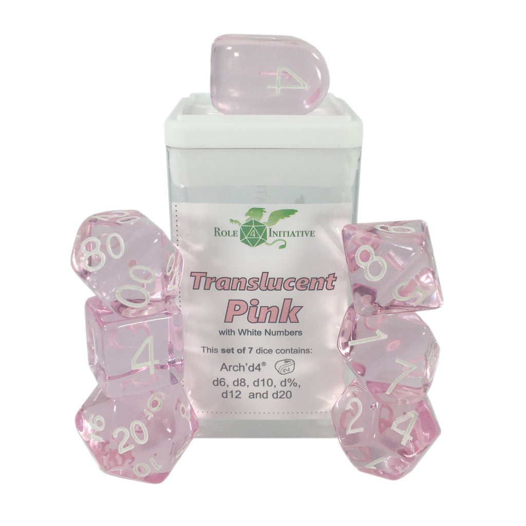 Translucent Pink w/ White Ink - Set of 7 Dice