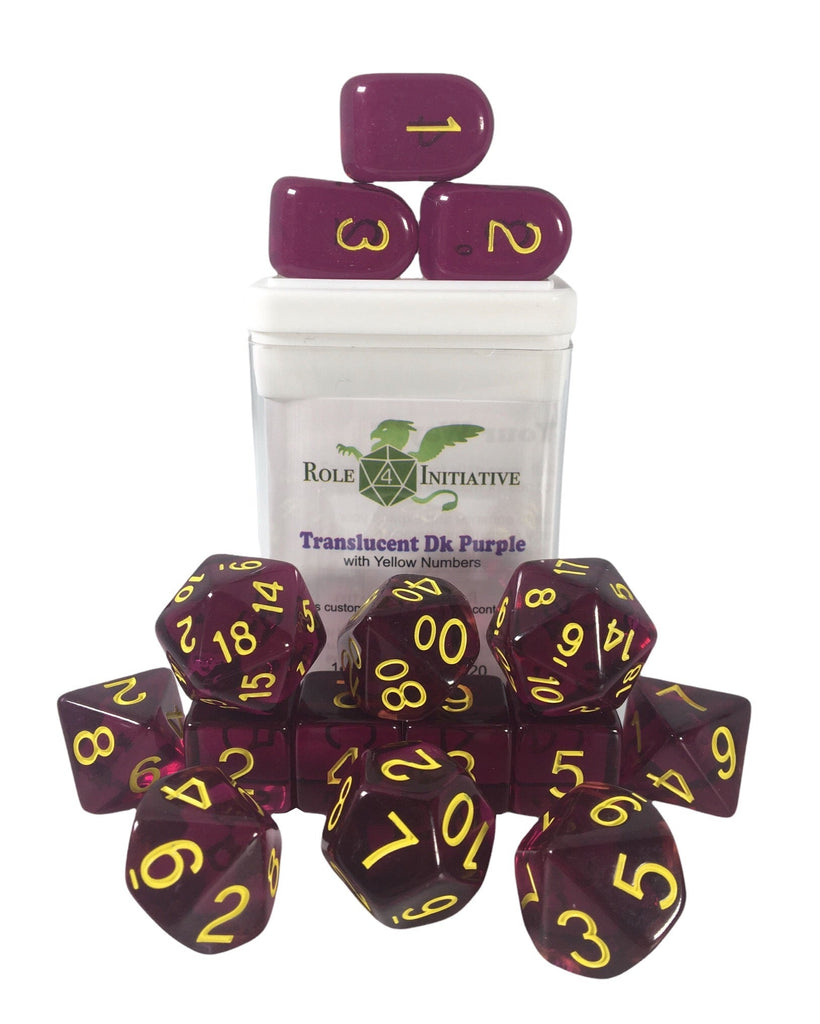 Translucent Dark Purple w/ Yellow Ink - Set of 15 Dice