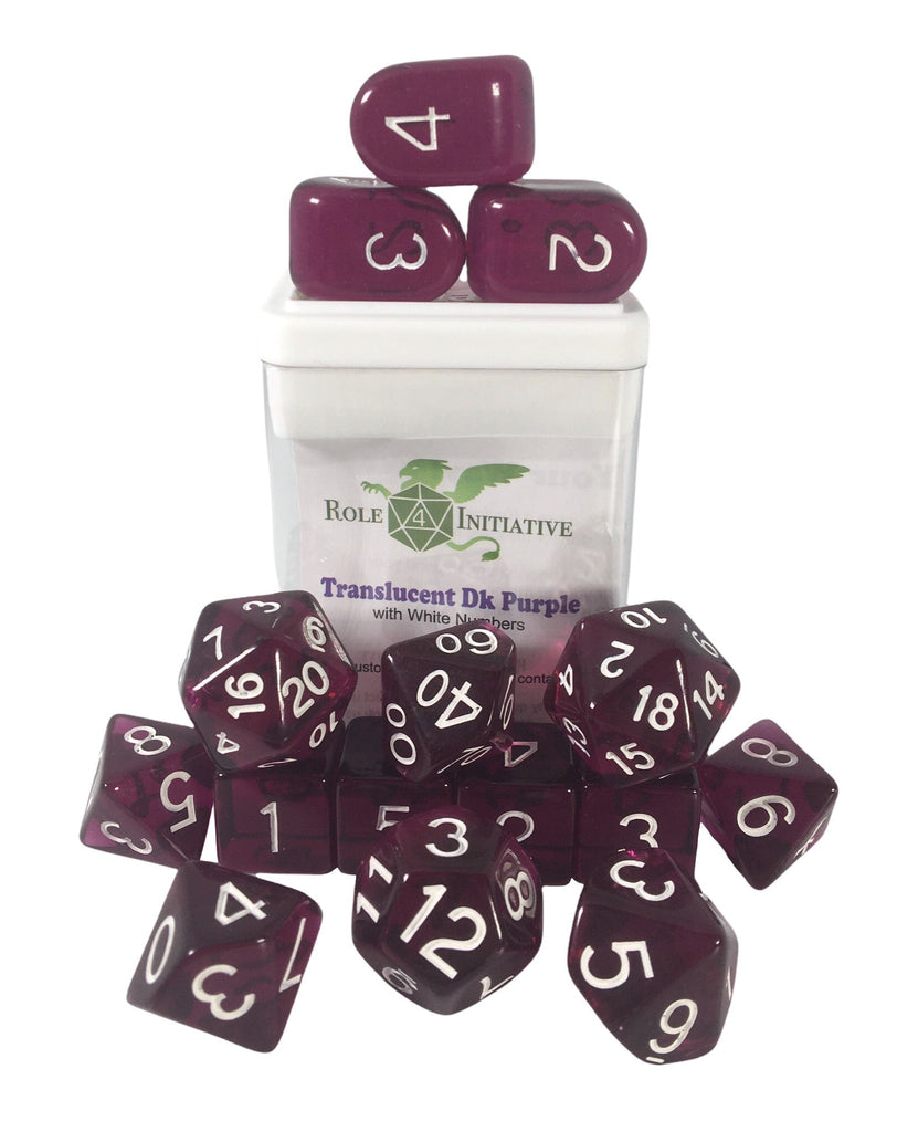 Translucent Dark Purple w/ White Ink - Set of 15 Dice