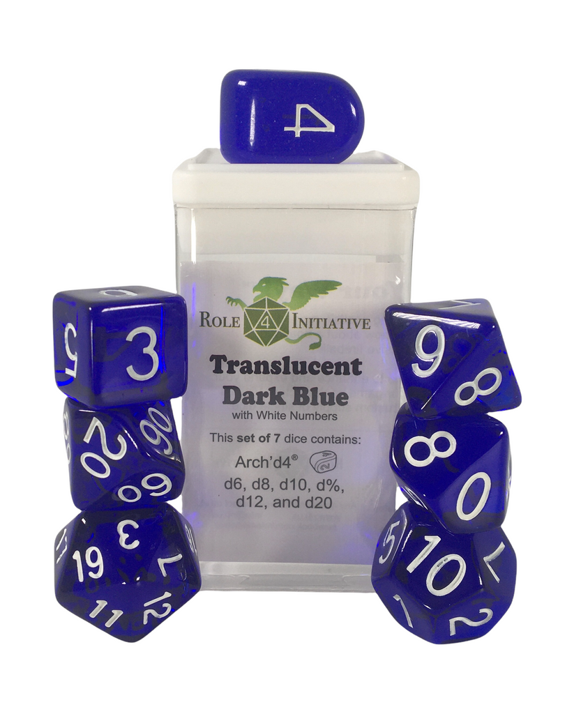 Translucent Dark Blue w/ White Ink - Set of 7 Dice