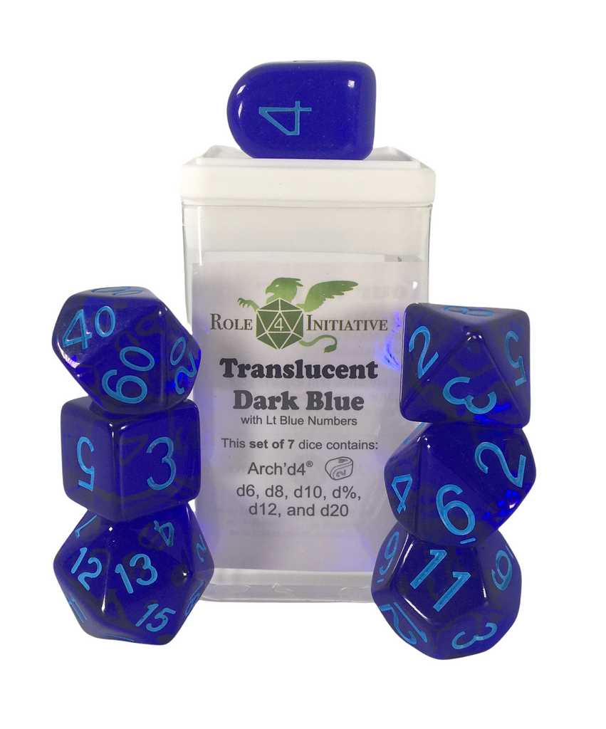 Translucent Dark Blue w/ Lt Blue Ink - Set of 7 Dice