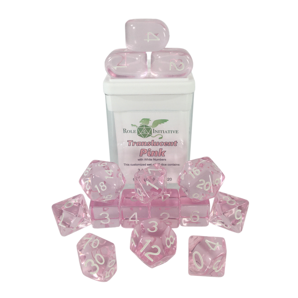 Translucent Pink w/ White Ink - Set of 15 Dice