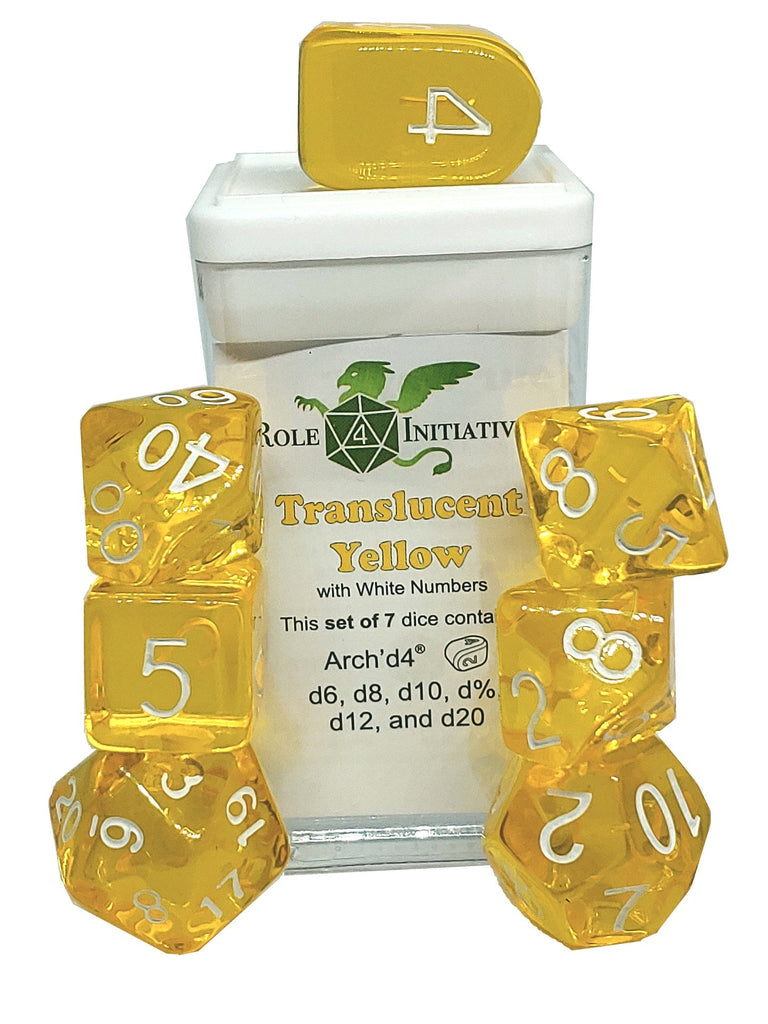 Translucent Yellow w/ White - Set of 7 Dice