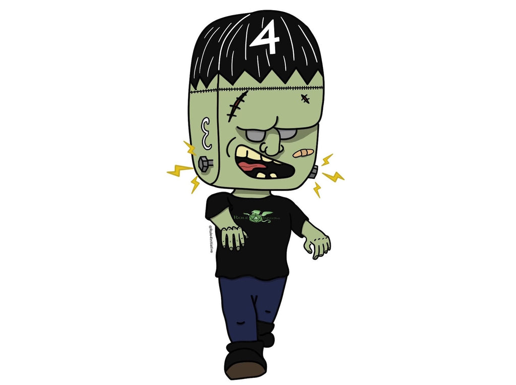 This is a sticker of Frankenstein with our Arch'd4 as the shape of his head.