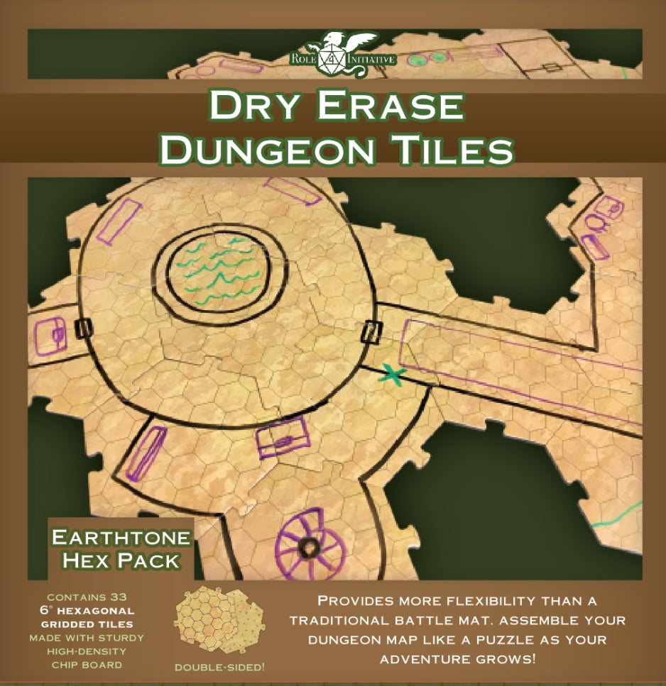 Dry Erase Dungeon Tiles Earthtone pack of 33 6 inch hex tiles