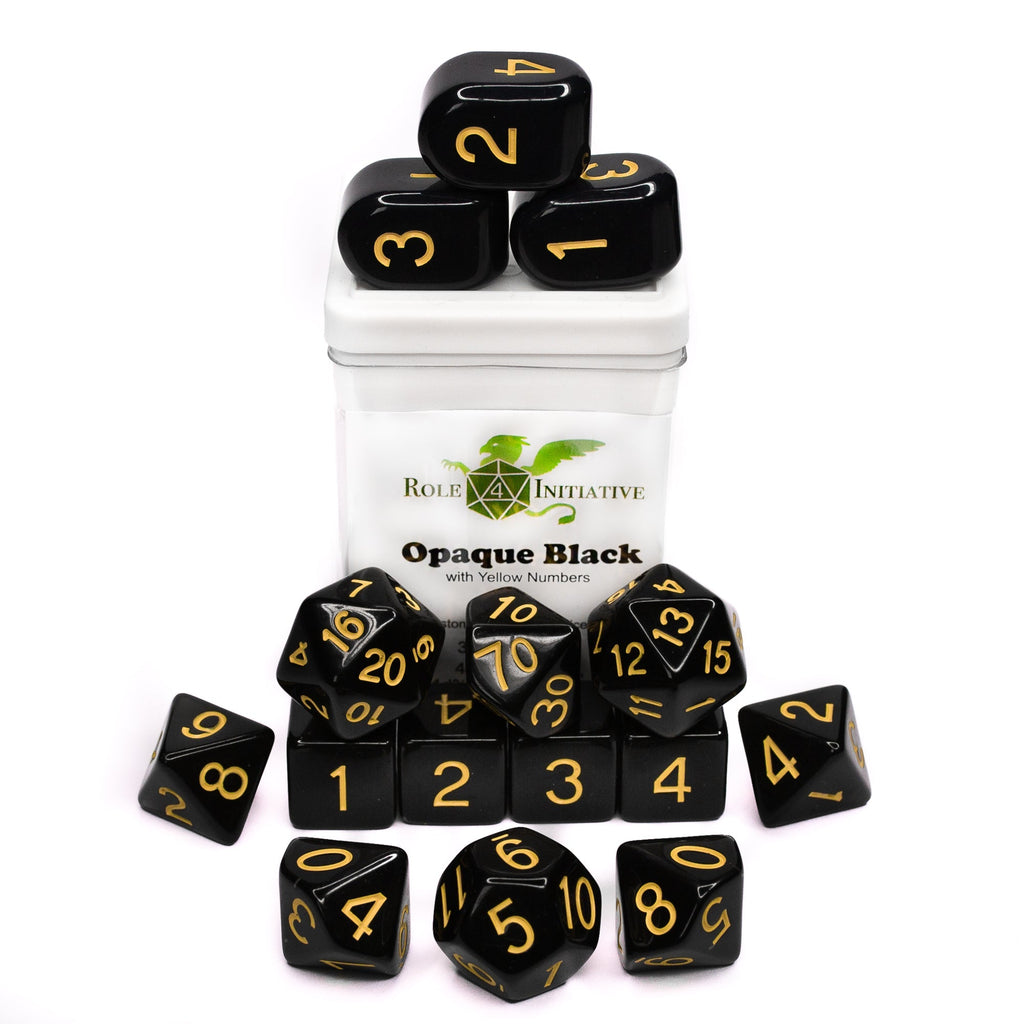 Opaque Black w/ Yellow Ink - Set of 15 Dice