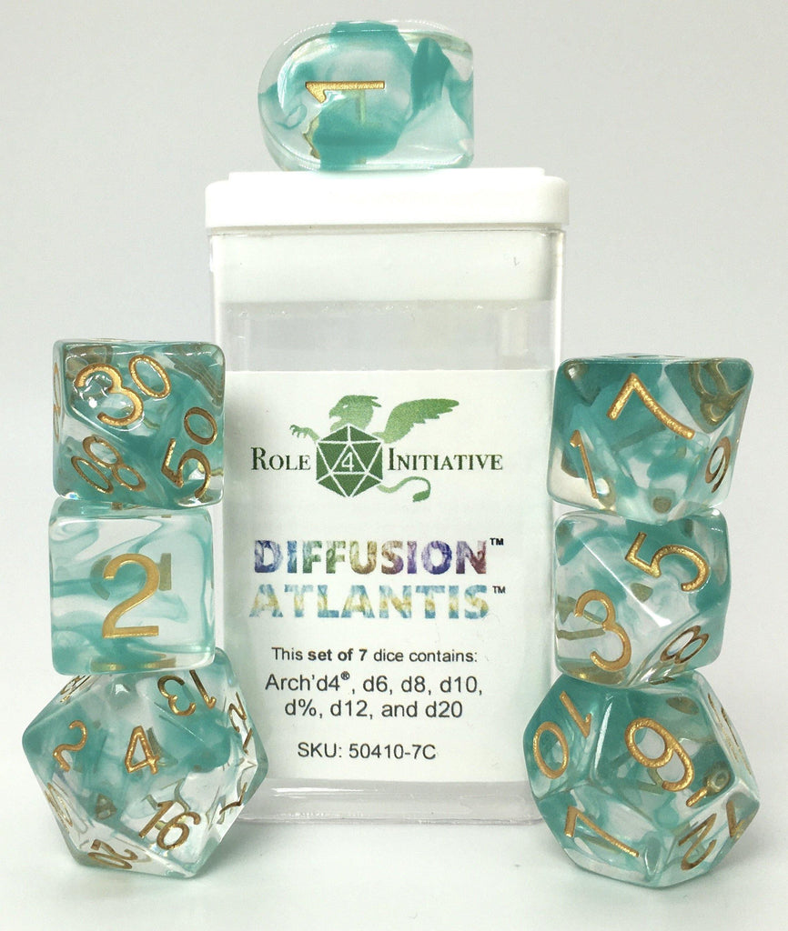  Dice | Set of 7 | Diffusion Atlantis with Arch'd4